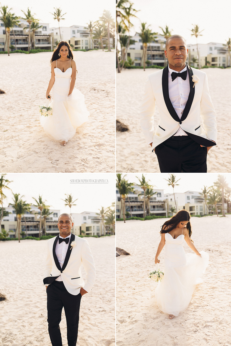 bride and groom on the beach at huracan cafe punta cana
