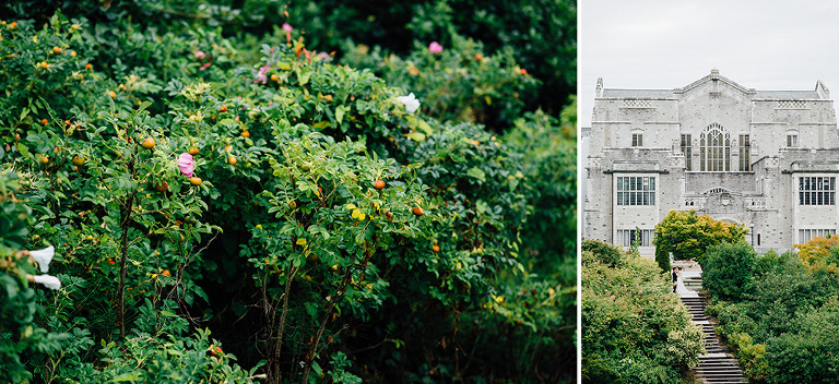 bride and groom on ubc campus