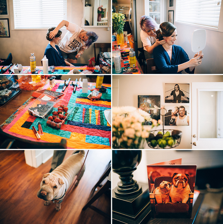 bridal prep photos in home