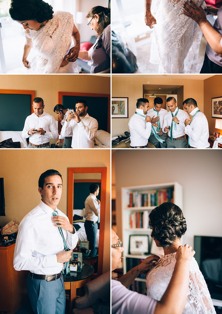 bride and groom preparation photos