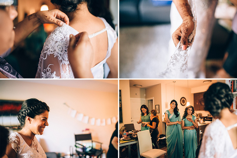bride getting into her sari
