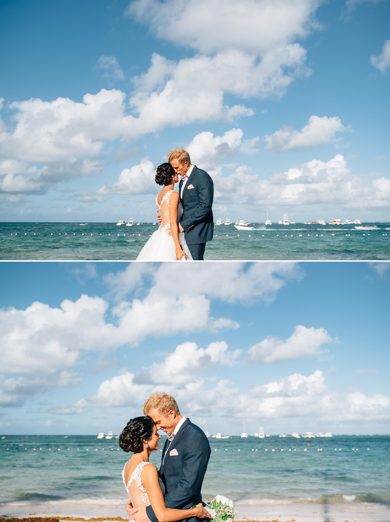 romantic portrait of the bride and groom in punta cana dom rep