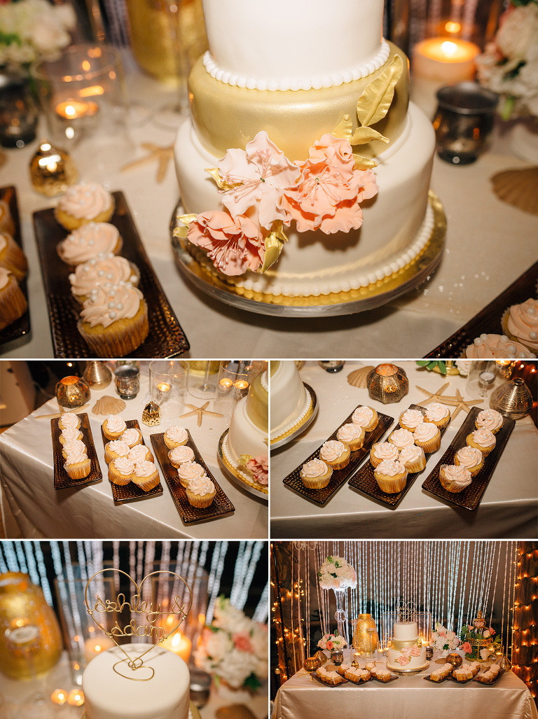 the wedding cake and cupcakes