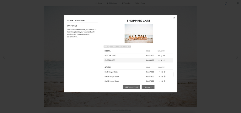 select our customize option to add a custom element to a photo