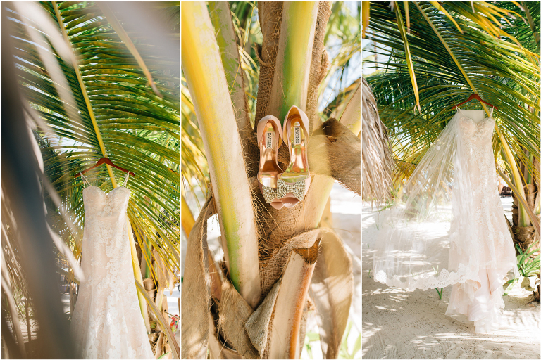 wedding dress and shoes palm trees jellyfish restaurant