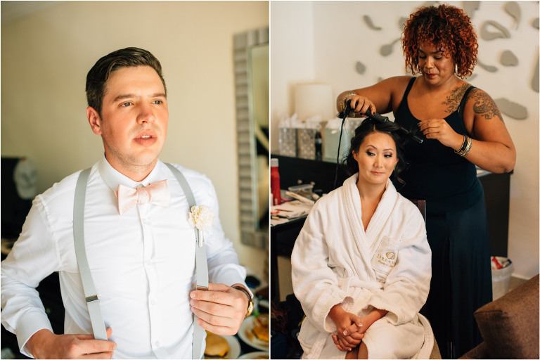 bride and groom getting ready