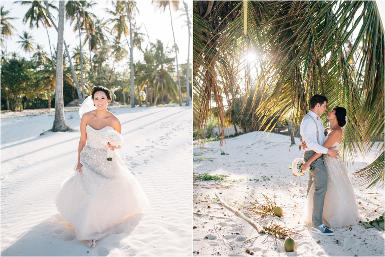 bride and groom in the palm trees